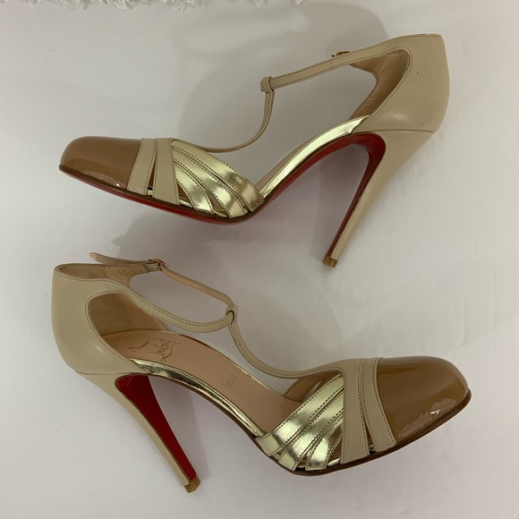 Christian Louboutin Gino nude gold T strap - Picture 3 of 8